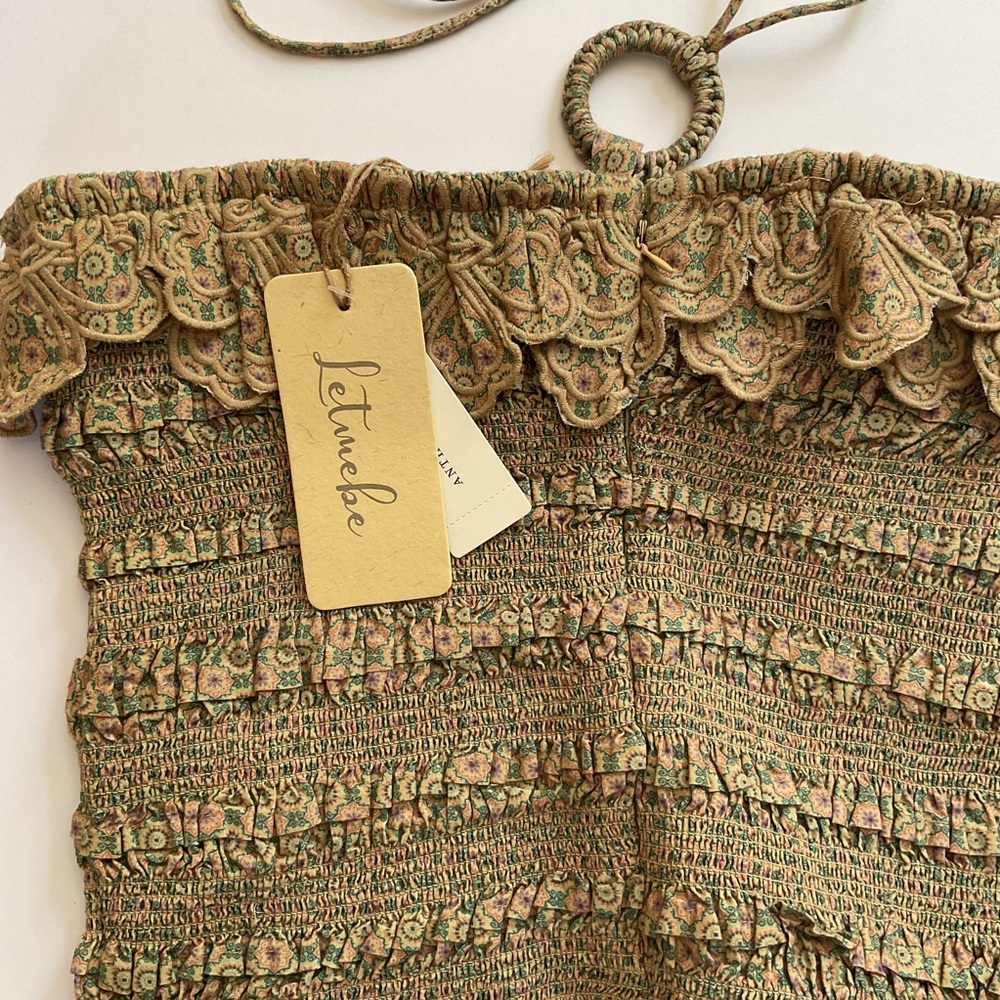 Anthropologie x Let Me Be Smocked Halter Crop Top NWT - Picture 9 of 11